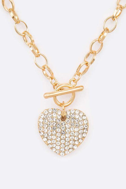 Crystal Heart Pendant Toggle Necklace Set