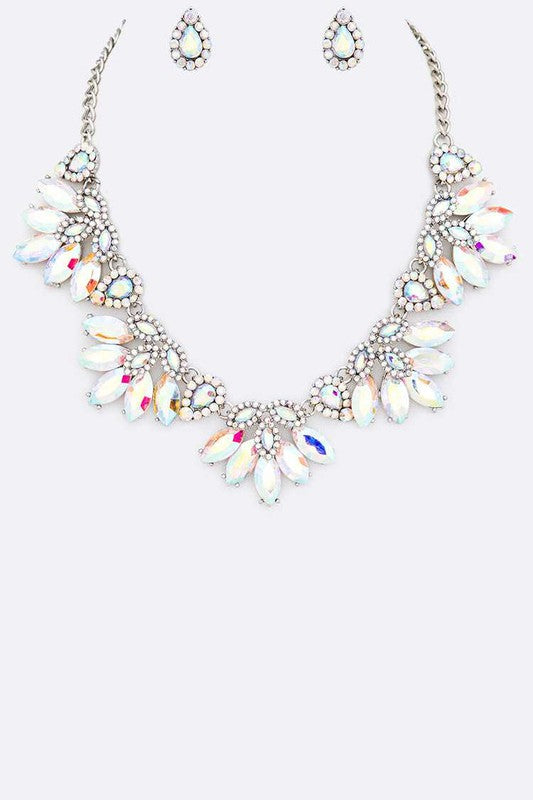 Marquis Flower Crystal Statement Necklace Set