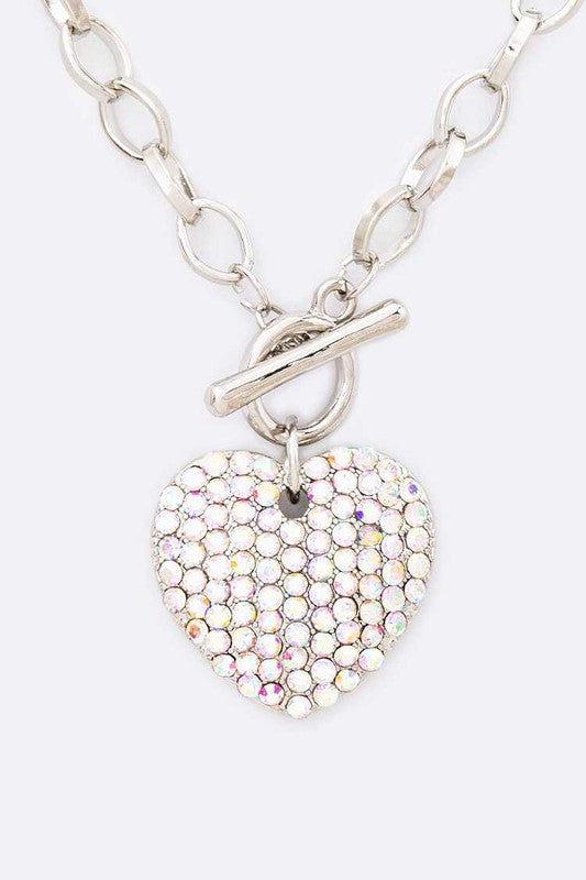 Crystal Heart Pendant Toggle Necklace Set