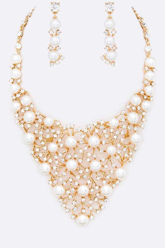 Crystal Pearl Red Carpet Statement Necklace Set