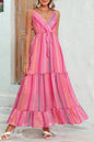 Pink Tribal Tassel Tie V Neck Surplice Maxi Dress