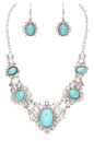 Oval Stone Motif Statement Bib Necklace Set