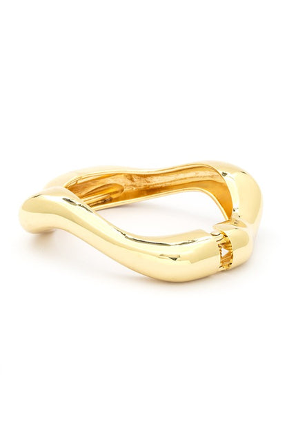 Wavy Iconic Gold Tone Hinged Bangle